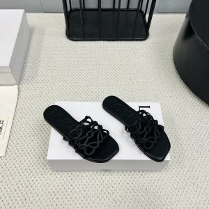 Loewe 25 Petal Anagram Slides Black Cowhide