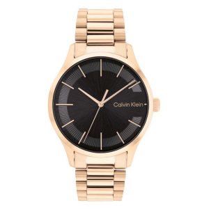 Calvin Klein Black Dial Rose Gold Stainless Steel Strap Unisex Watch 25200037