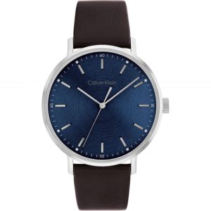 Calvin Klein Blue Dial Brown Leather Strap Men Watch 25200052