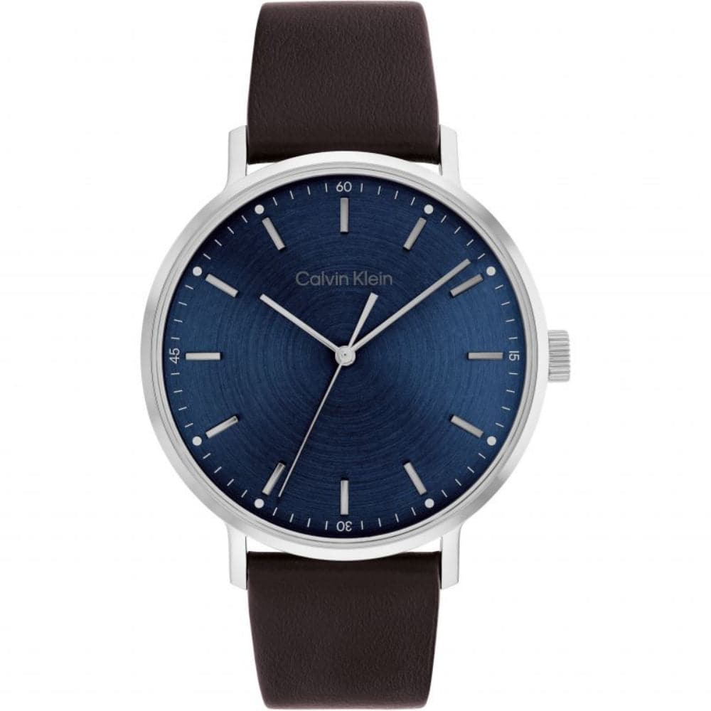 Calvin Klein Blue Dial Brown Leather Strap Men Watch 25200052