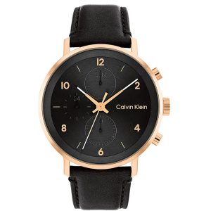 Calvin Klein Chronograph Black Dial Leather Strap Men Watch 25200114