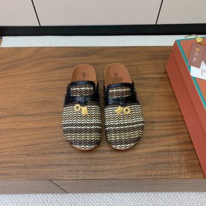 LP Birkenstock slippers black beige raffia calfskin 386726