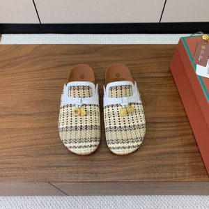 LP Birkenstock slippers white beige brown raffia calfskin 386727